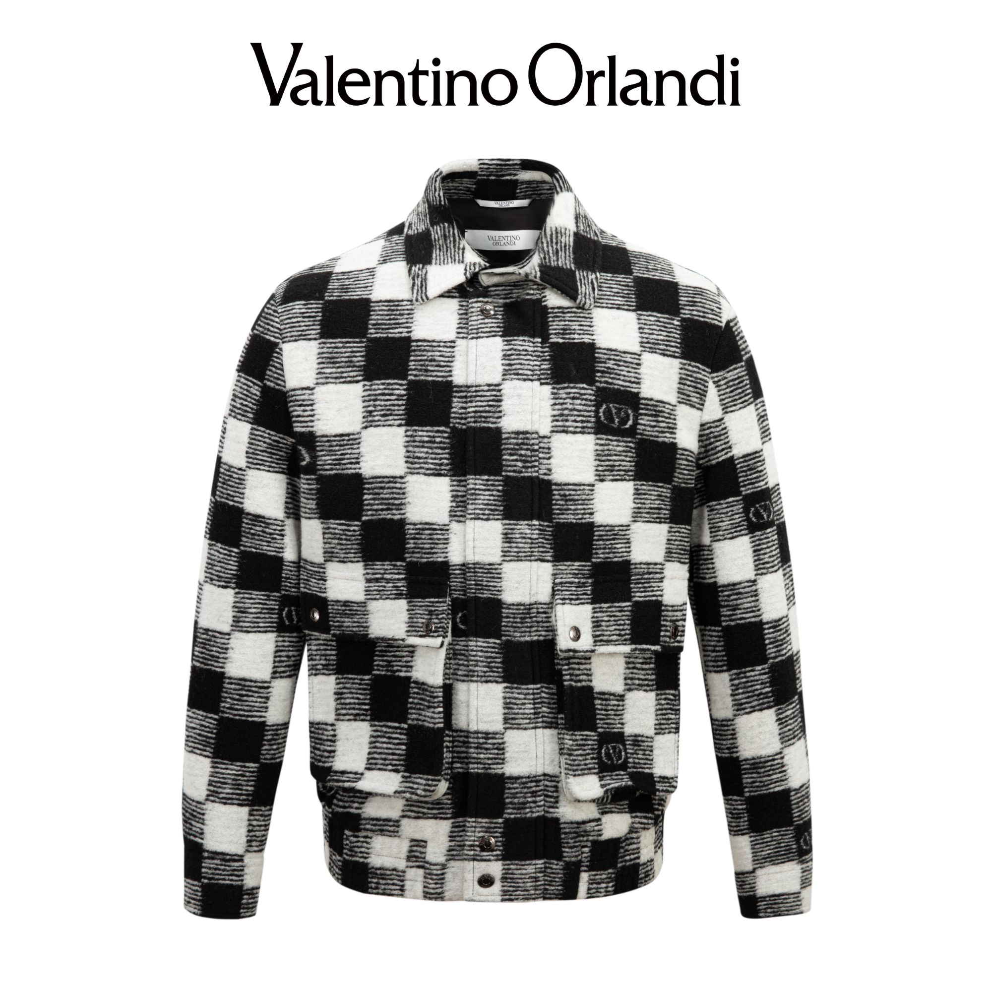 Valentino orlandi男士秋冬B版时尚百搭撞色格纹绵羊毛毛呢外套