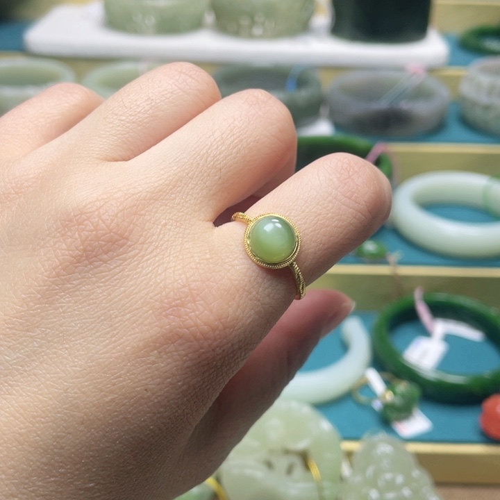 和田玉戒指银S925镶嵌