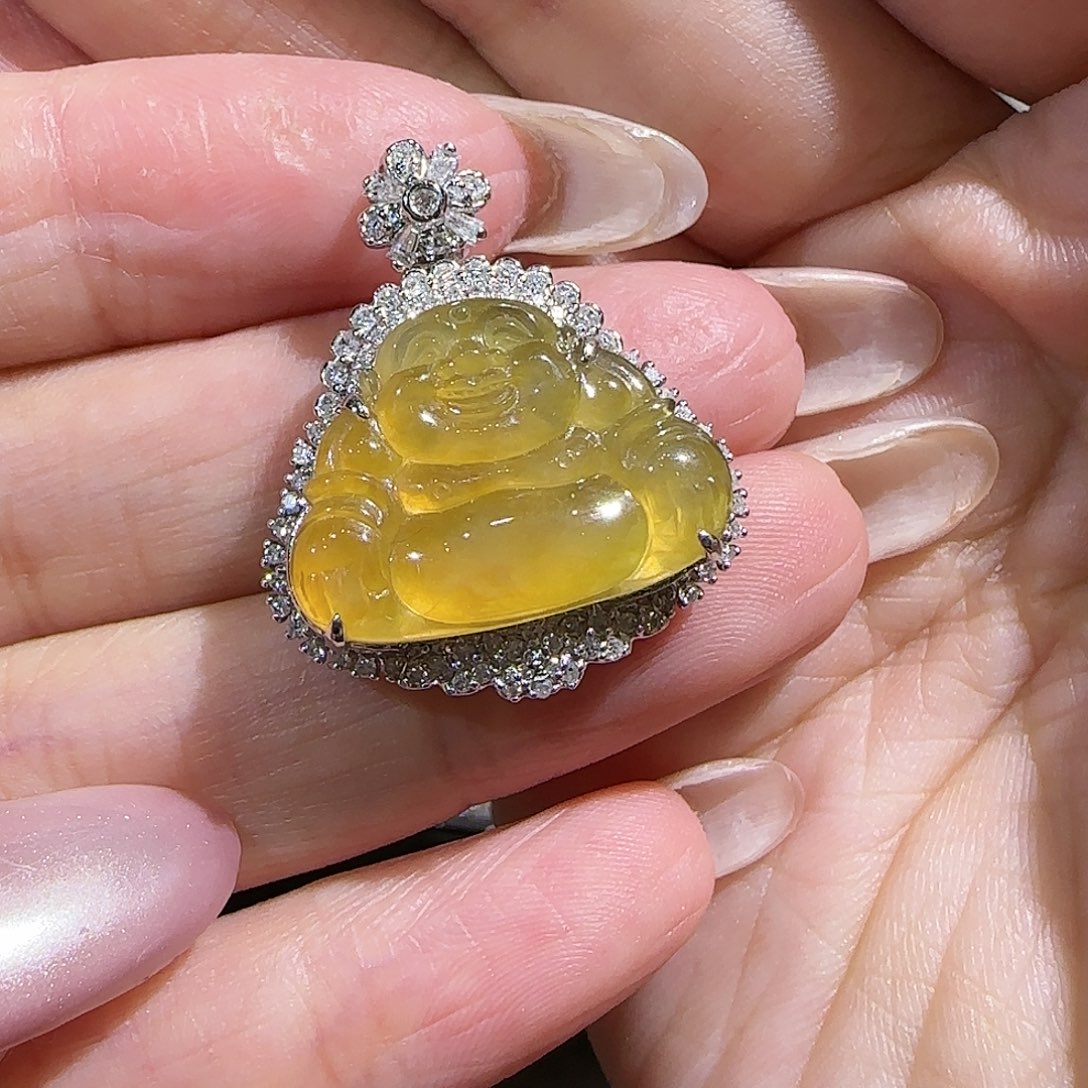 【闪购商品】颈饰18K金镶嵌翡翠“****”天然A货翡翠