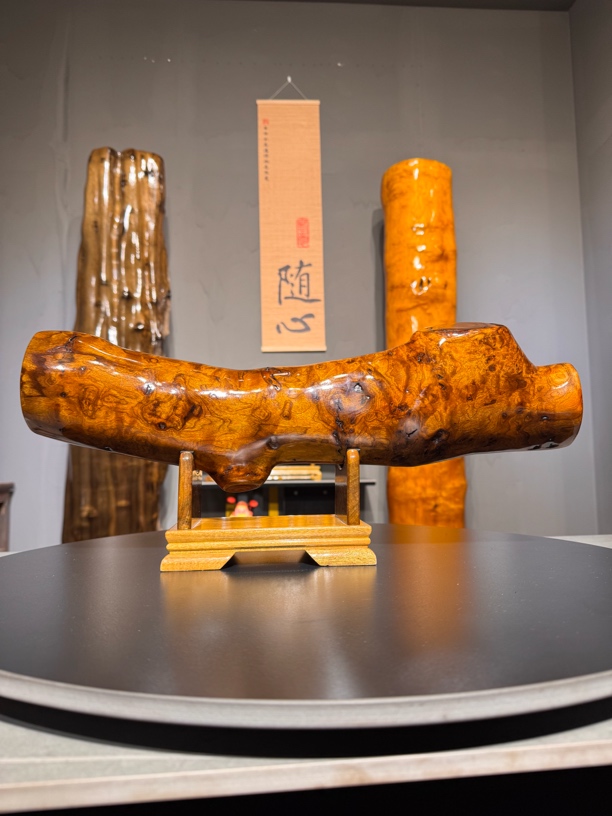 客厅转运装饰摆件金丝楠木横财摆件高货水波流水生财