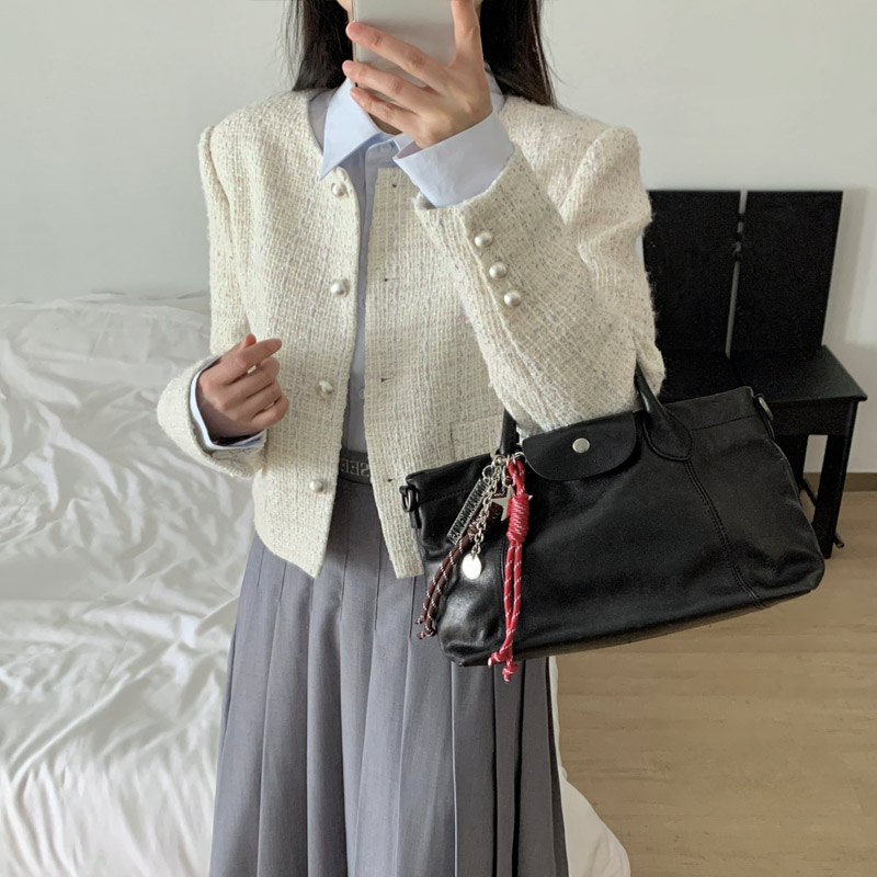 QSonetwo正品新意法短款法式小香风外套女春季新款单排扣甜美精致