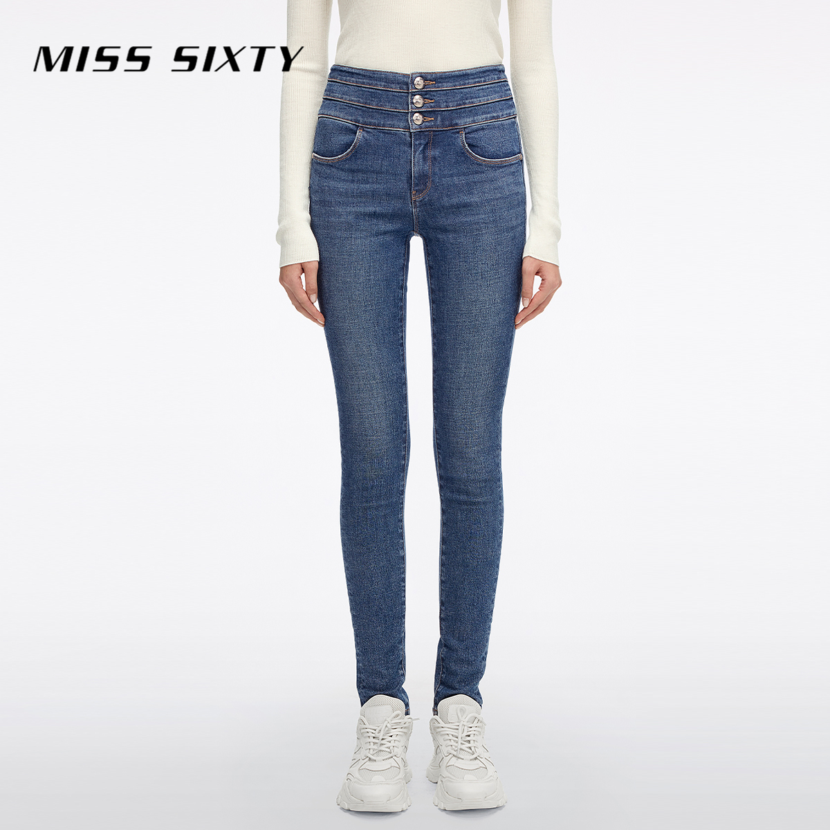 Miss Sixty2025秋季新款牛仔裤女三环高腰紧身显瘦小脚九分铅笔裤