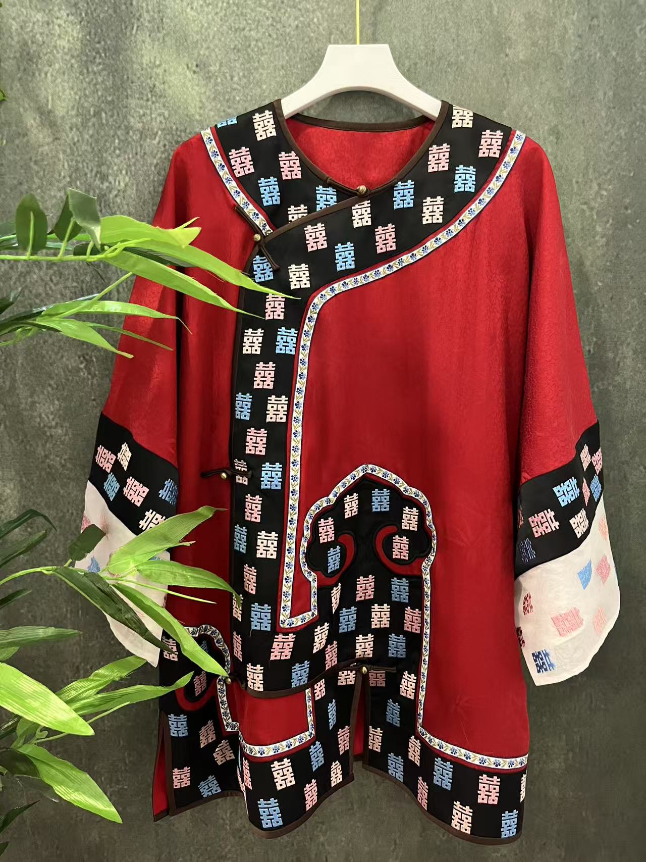 中式复古国风圆领斜襟香云纱花萝上衣