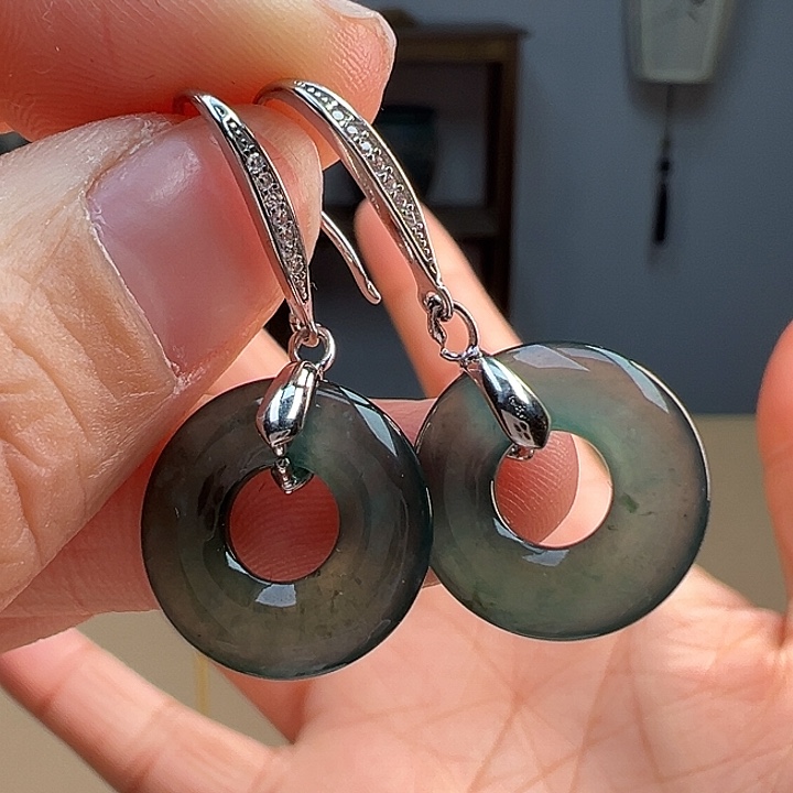 翡翠耳饰银S925镶嵌耳饰