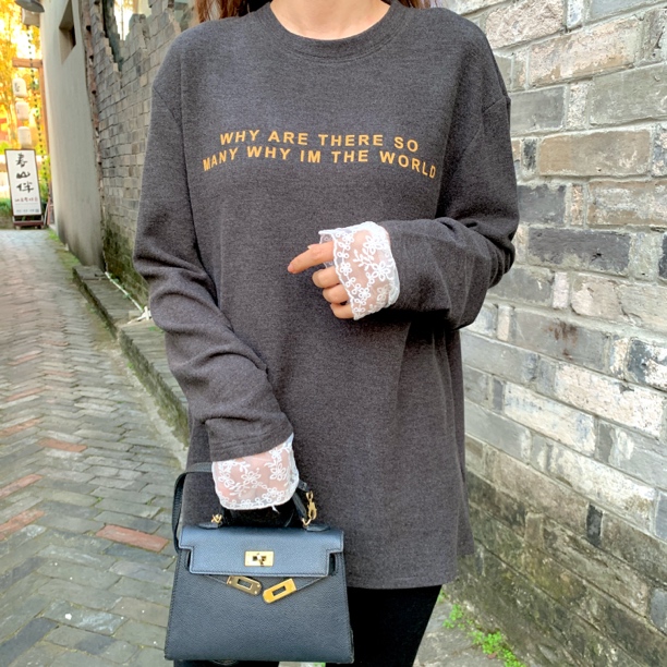 女装设计花边蕾丝打底衫长袖休闲百搭宽松春款女士时尚设计TX012