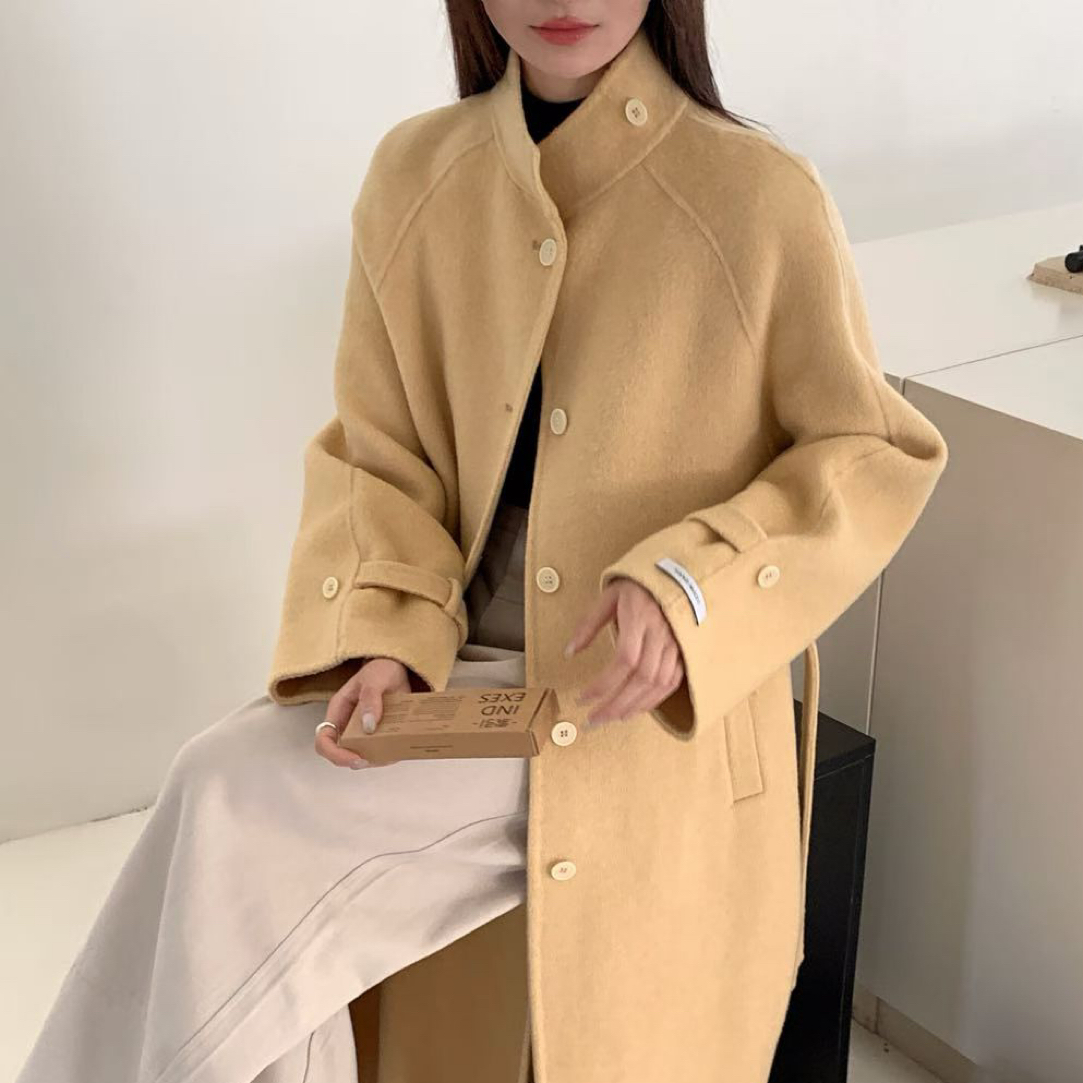 秋冬气质竖领双面山羊绒呢大衣保暖舒适