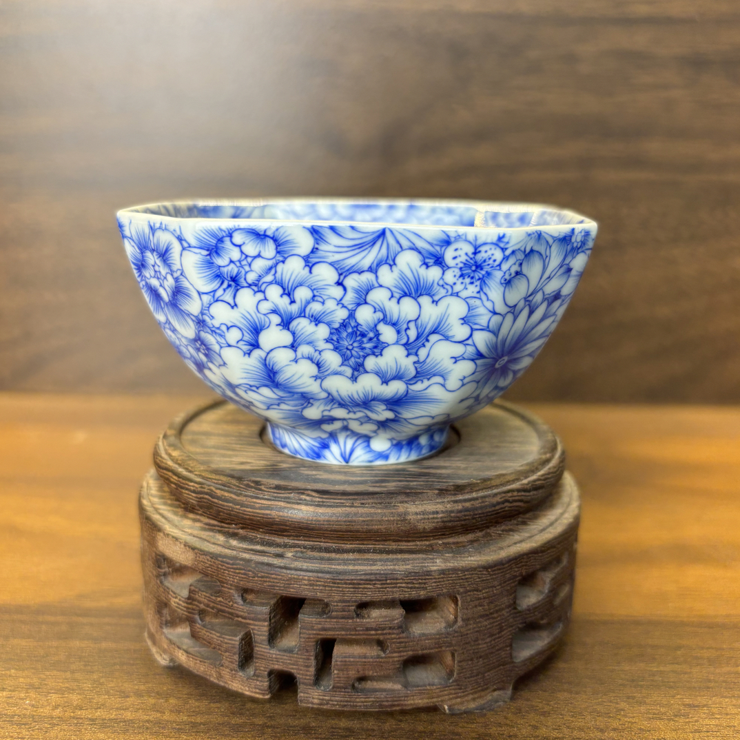 景德镇全手工手绘陶瓷万花四方杯 高档陶瓷茶具 主人杯