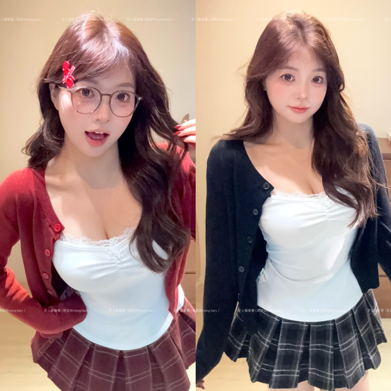 萌面侠现货【首尔秋日】学院风开衫吊带半裙套装5704M6547A57155627