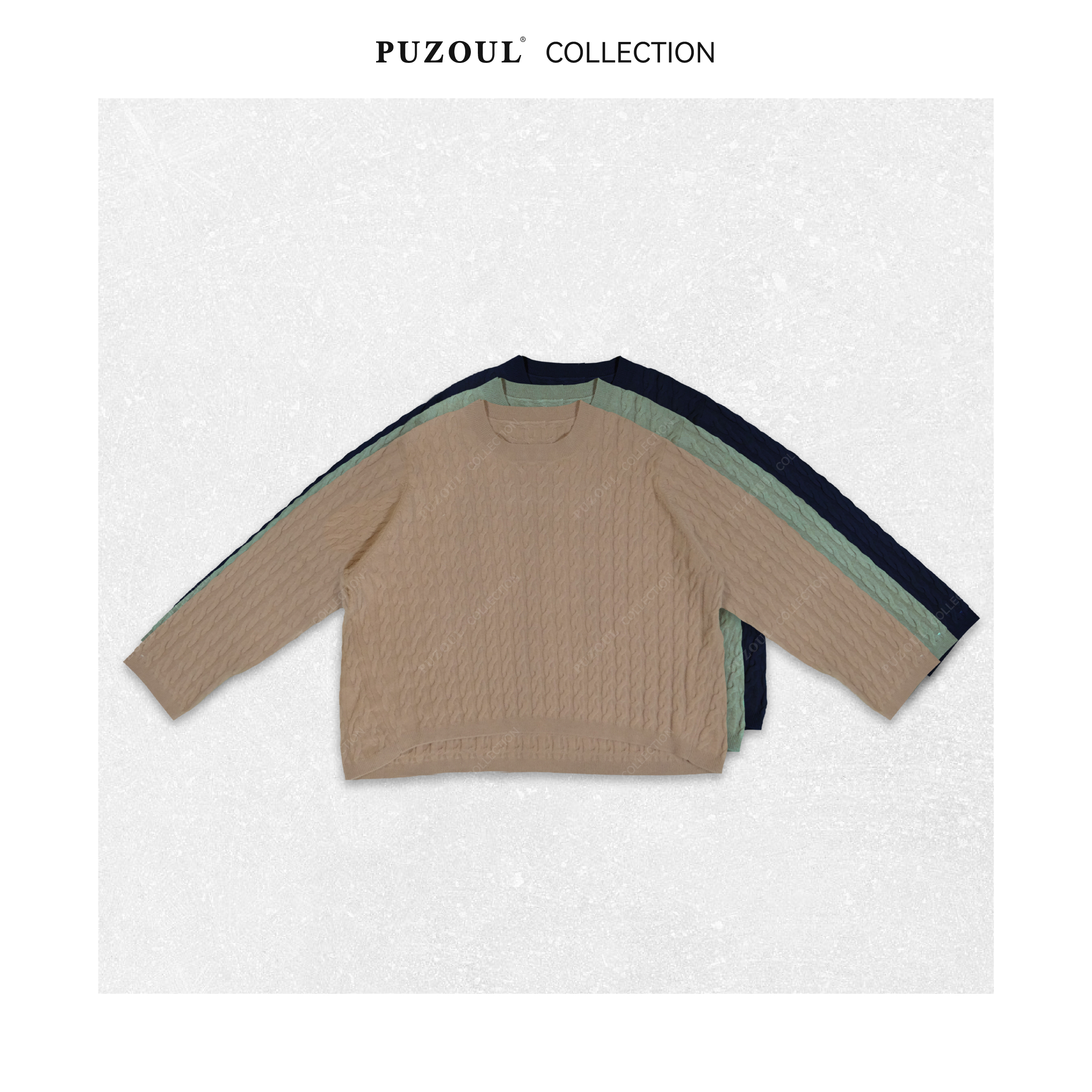 PUZOUL秋款上新法式慵懒宽松软糯绞花前后摆打底套头衫 88013