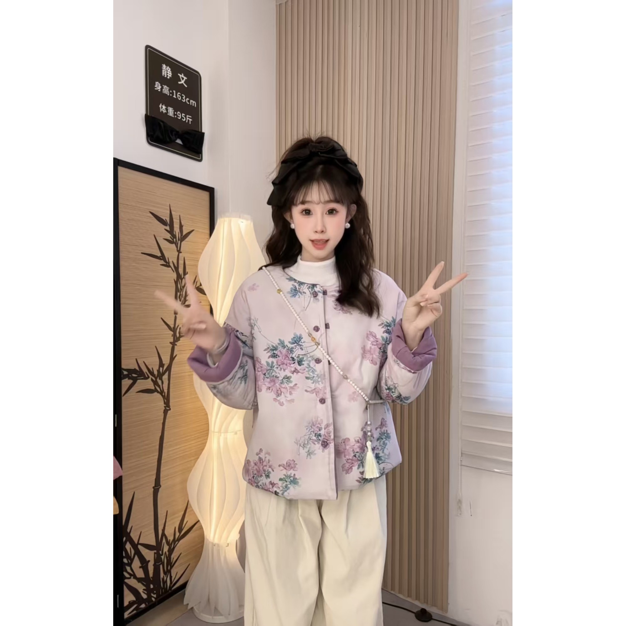 2025新款印花盘扣立领印花冬季半开领棉 服中式棉衣厚款