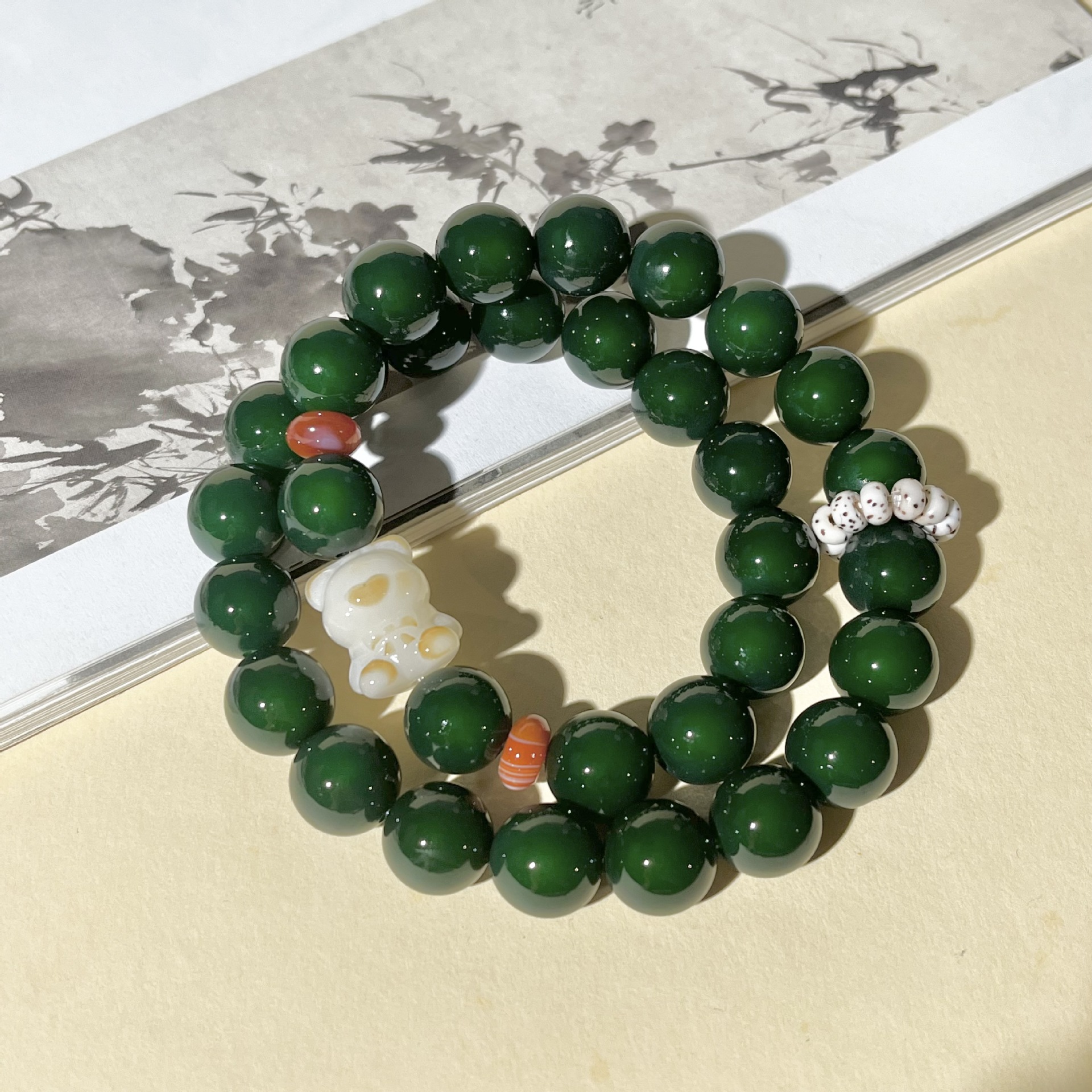 爆款祖母绿菩提圆珠双圈新中式百搭饰品手串文玩