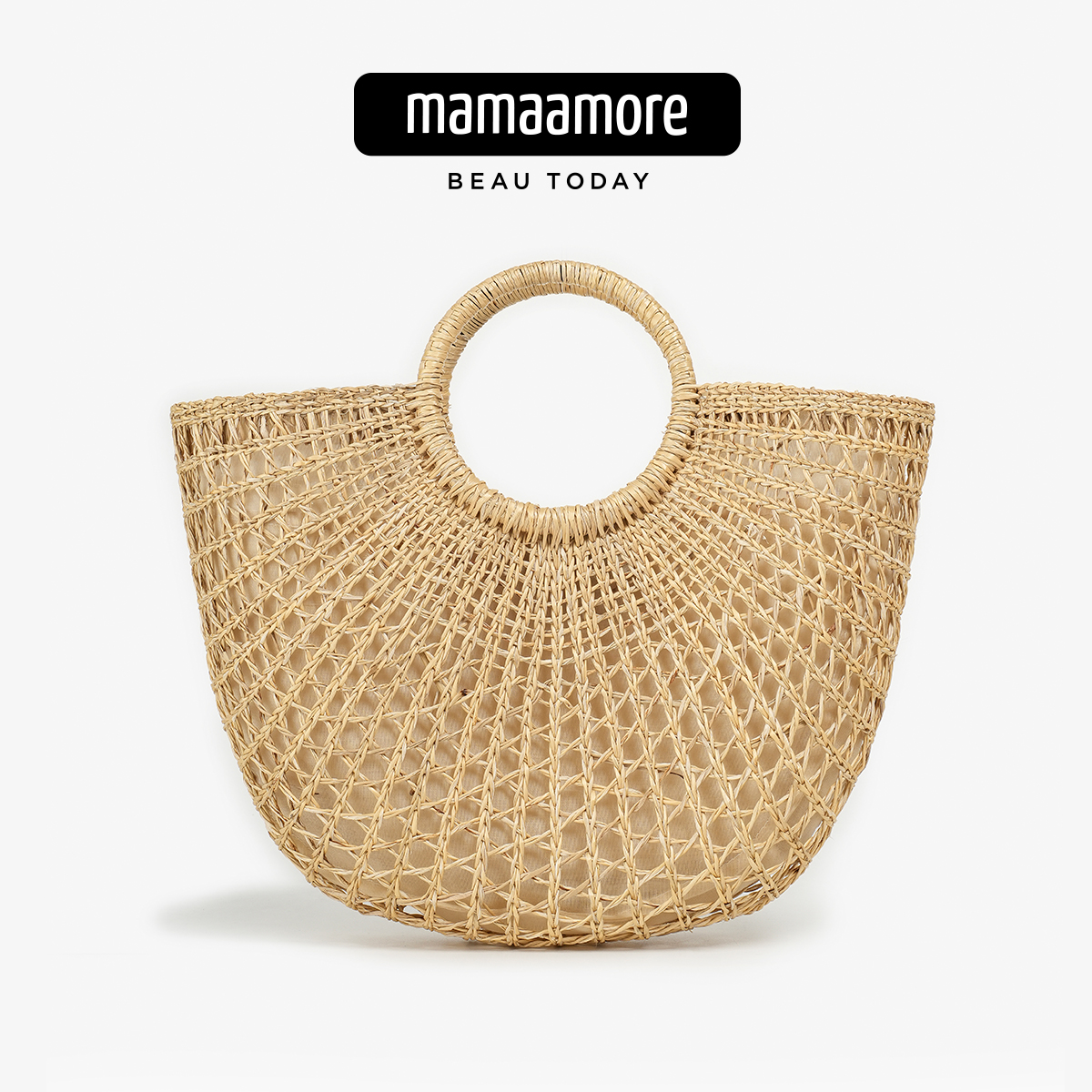 BeauToday手拿包度假风草编女包手提包半圆草编包