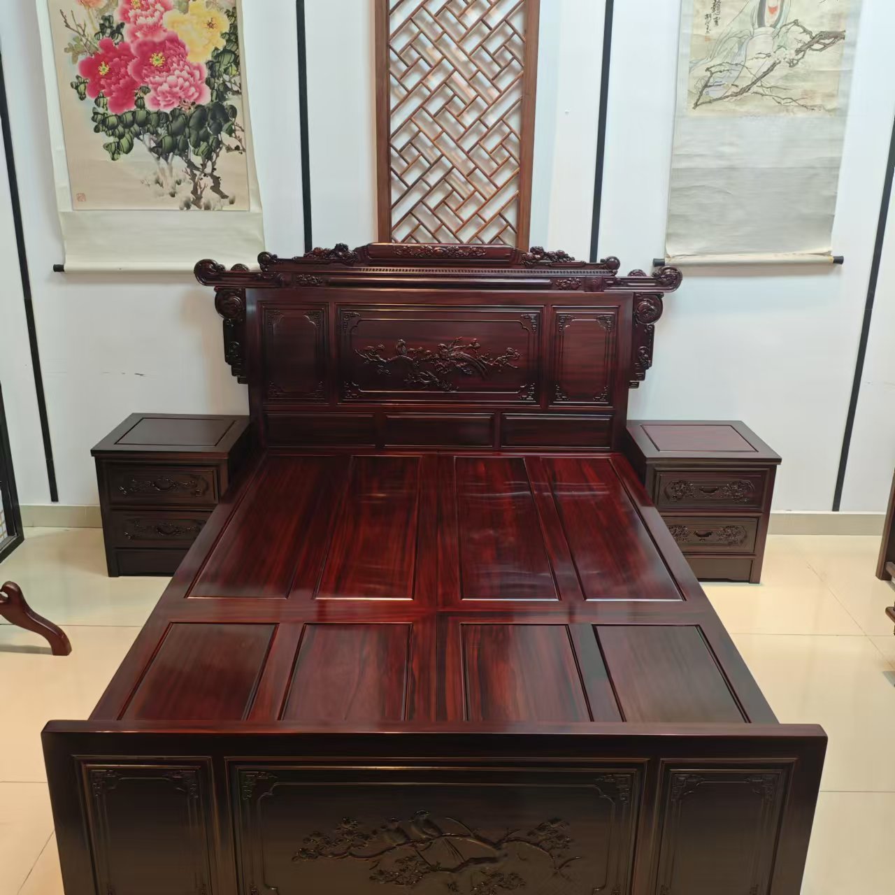 酸枝木 高箱花鸟大床尺寸：2m*1.5m