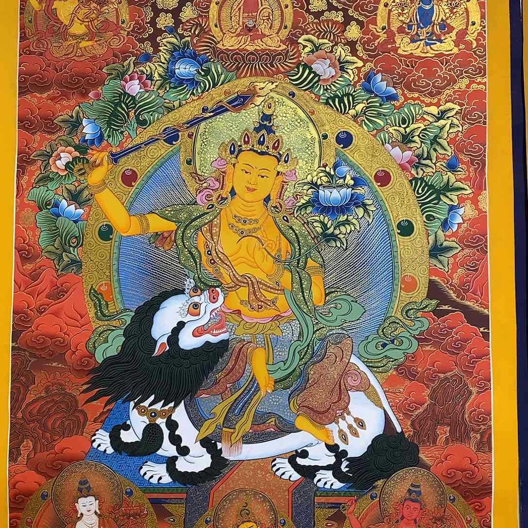 卷轴画暄纯手绘文殊唐卡75*50厘米左右