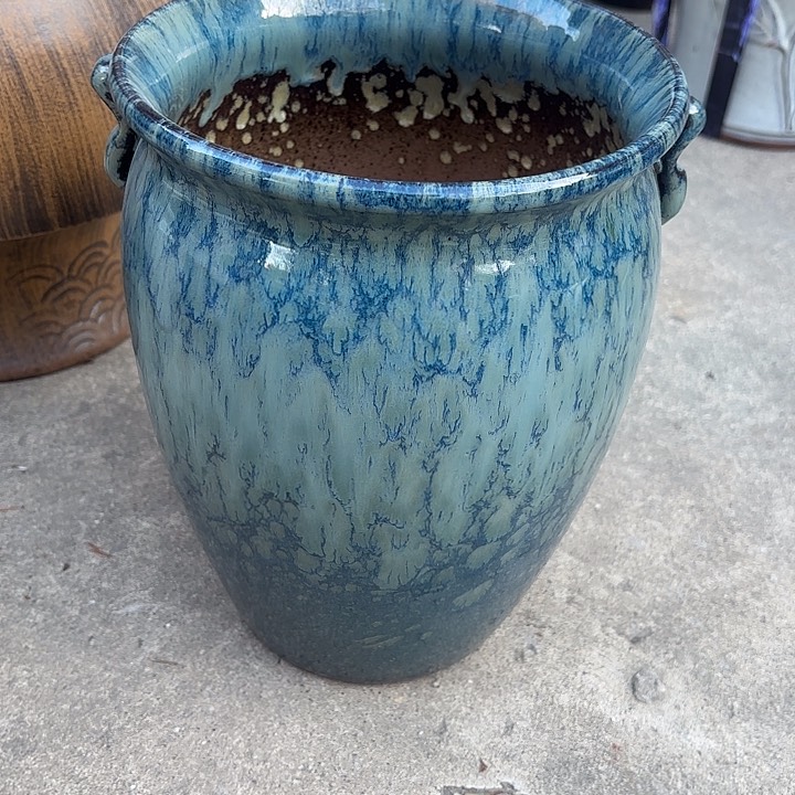 紫砂茶碗蓝雪花口径20高度25