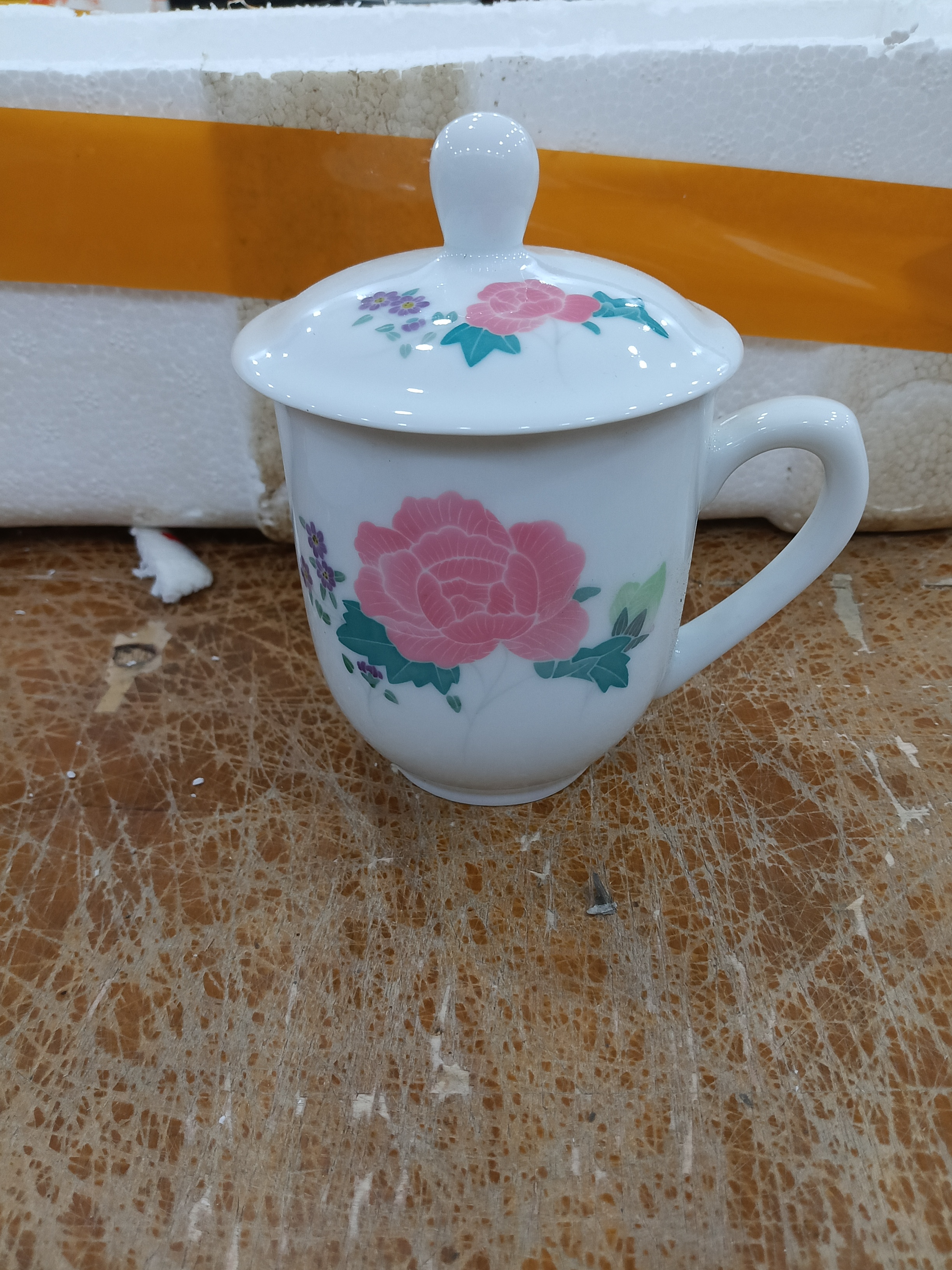 釉下彩芙蓉花手绘(微瑕)350毫升