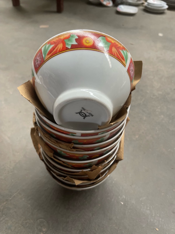 10个醴陵90年代出口瓷高足12.5厘米饭碗国营厂煤窑烧制微瑕（黑点）