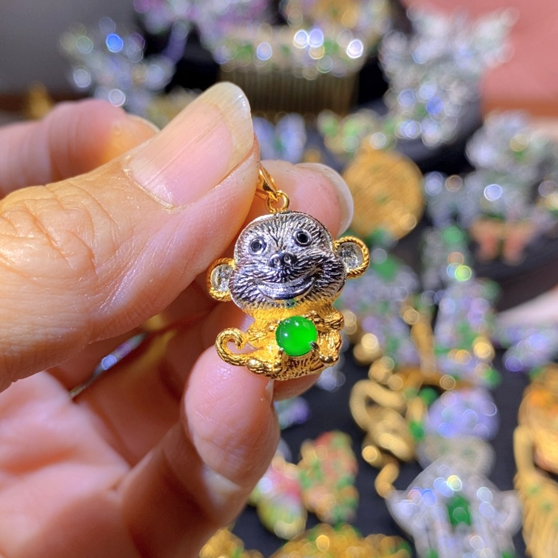 吊坠(不含链)银S925镶嵌翡翠