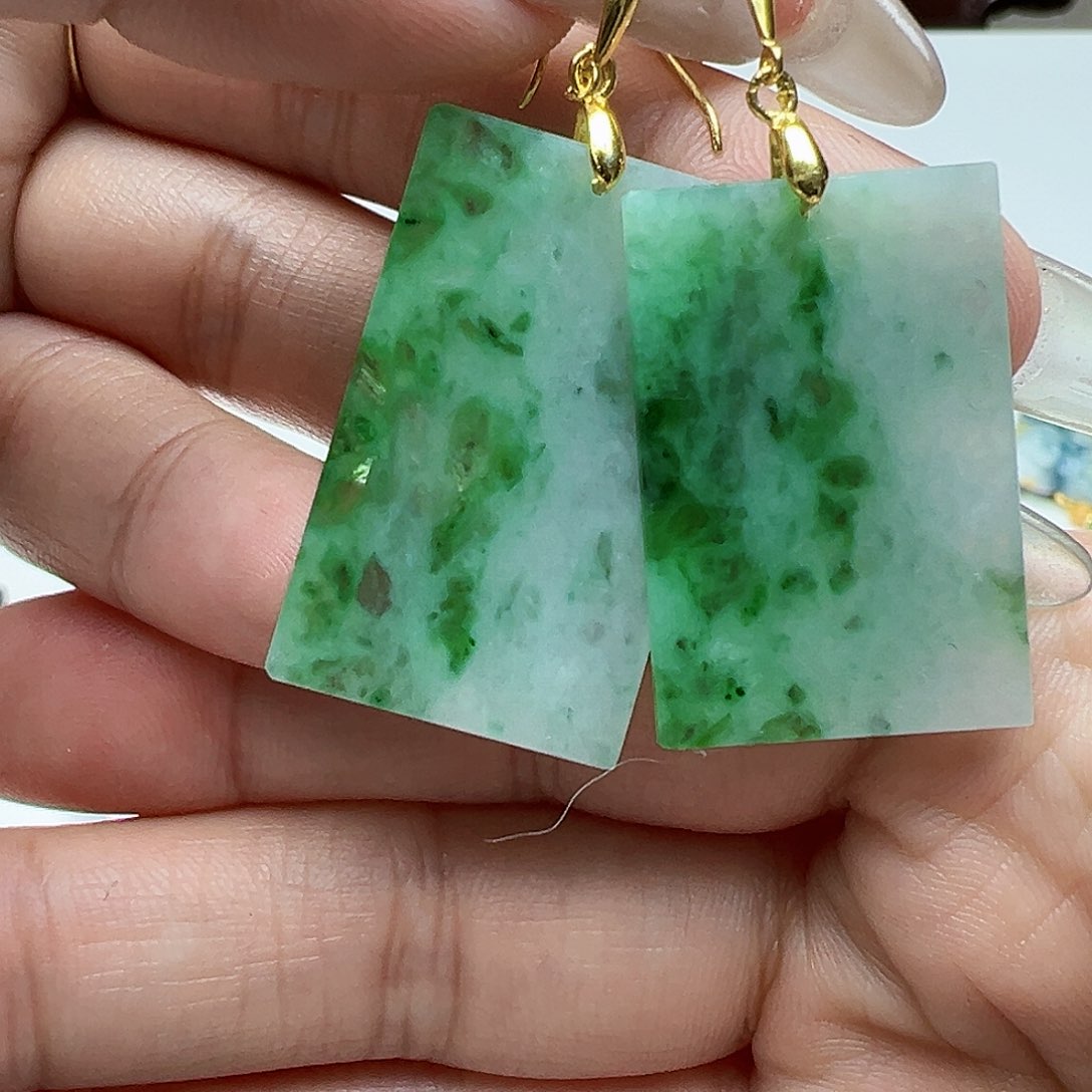 翡翠耳饰银S925镶嵌天然缅甸A货翡翠