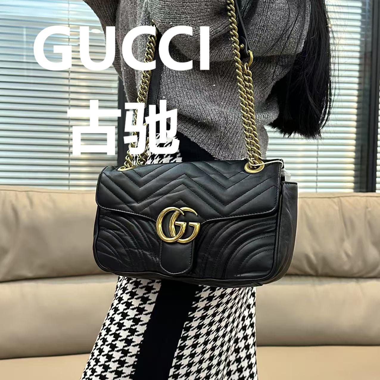 95新 GUCCI/古驰 马蒙26黑色斜跨包/50606