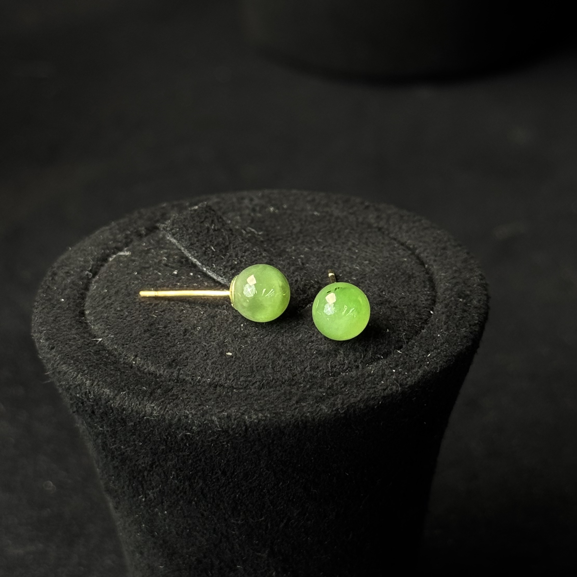 冰珠珠·和田玉碧玉耳钉925 银针镶嵌