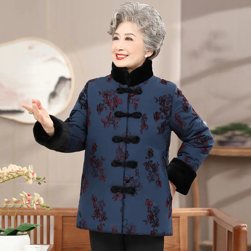 A095中老年秋冬加绒加厚上衣妈妈装奶奶装女装冬季棉服老太太衣服