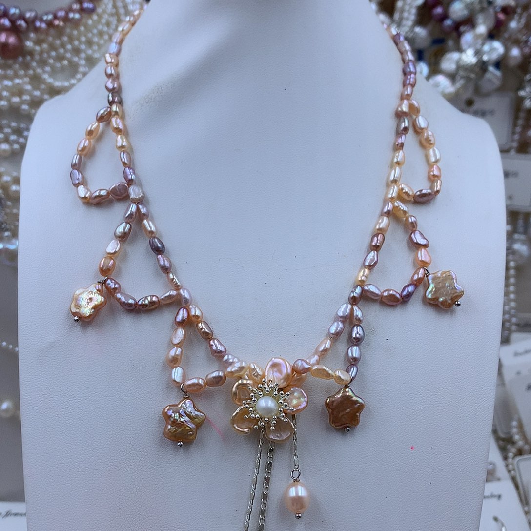 项链银S925镶嵌淡水珍珠