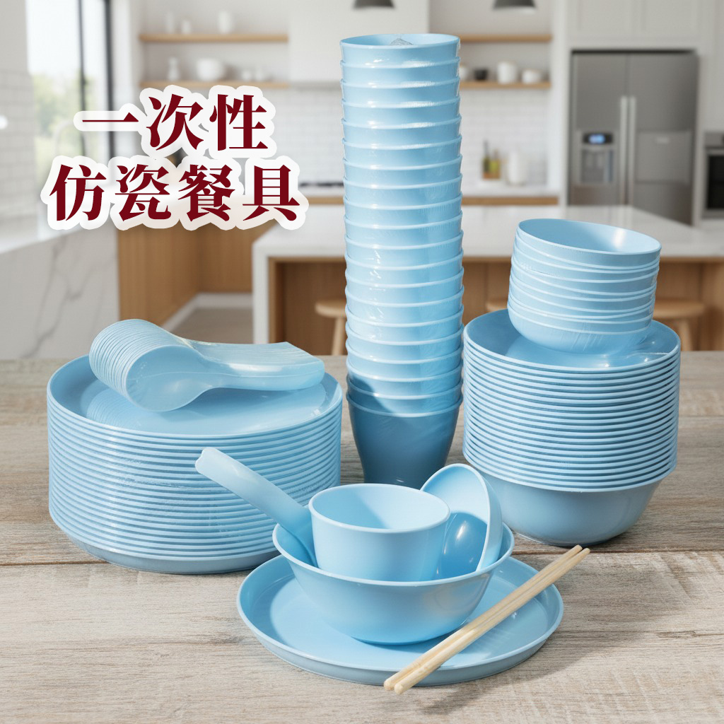 宝莎蒂一次性餐具五件套酒席用一次性餐具套装加厚乔迁用喜事碗筷