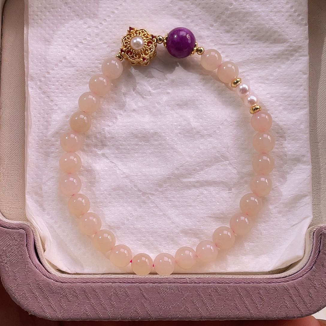 未镶嵌手串和田玉藕粉设计款手串6mm