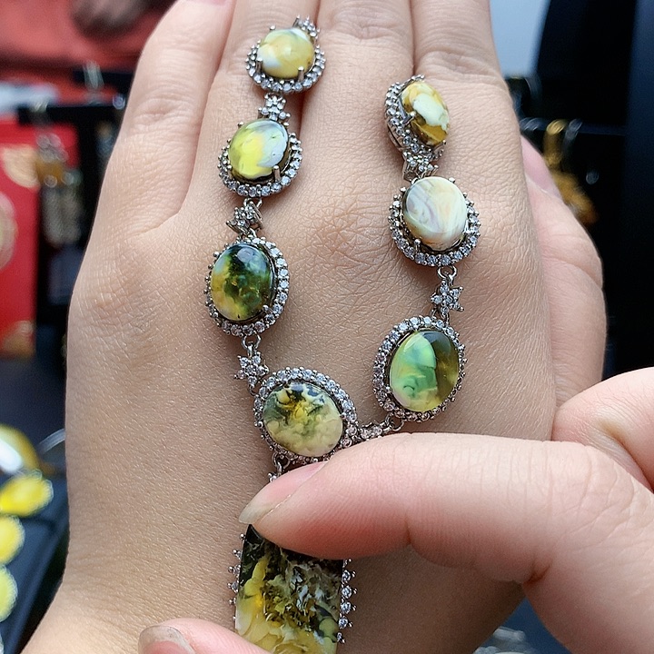 琥珀裸石银S925镶嵌任项链