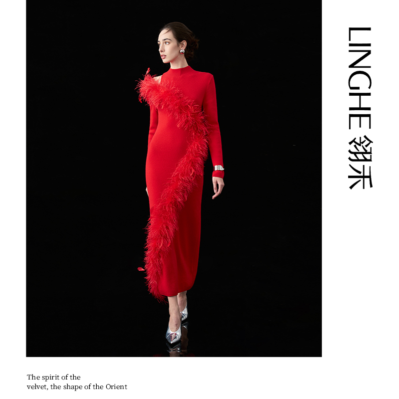 翎禾LINGHE「游羽仙歌 」-长袖小半高领针织连衣裙10