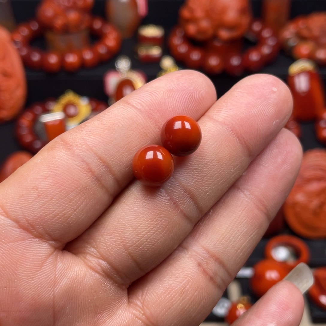 南红玛瑙珠宝奇石18K金镶嵌耳钉