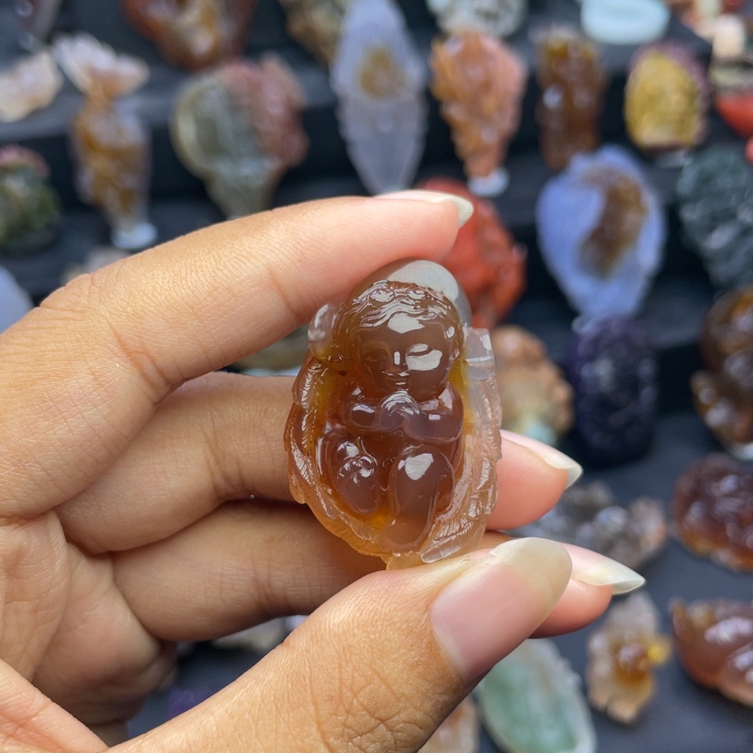 定制玛瑙未镶嵌手工雕刻天使宝宝