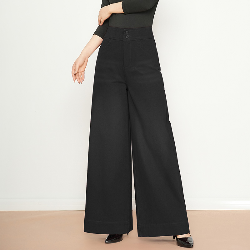 秋冬加绒高档黑色牛仔裤高腰阔腿长裤宽松显瘦直筒裤休闲百搭时尚