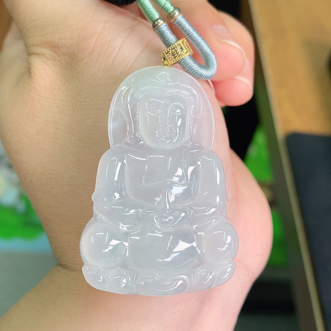 翡翠颈饰18K金镶嵌冰胶观音47+32*5.4