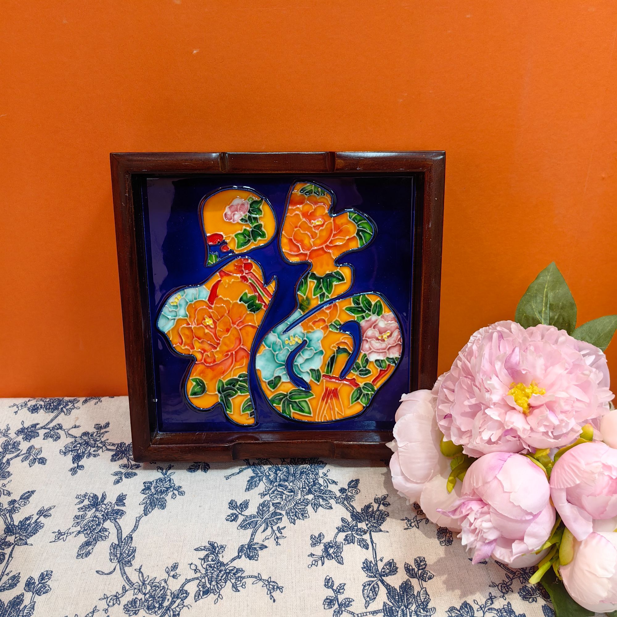 年终【覌舆】20*20双面茶盘新中式文创老榆木手绘陶瓷新家必备家具