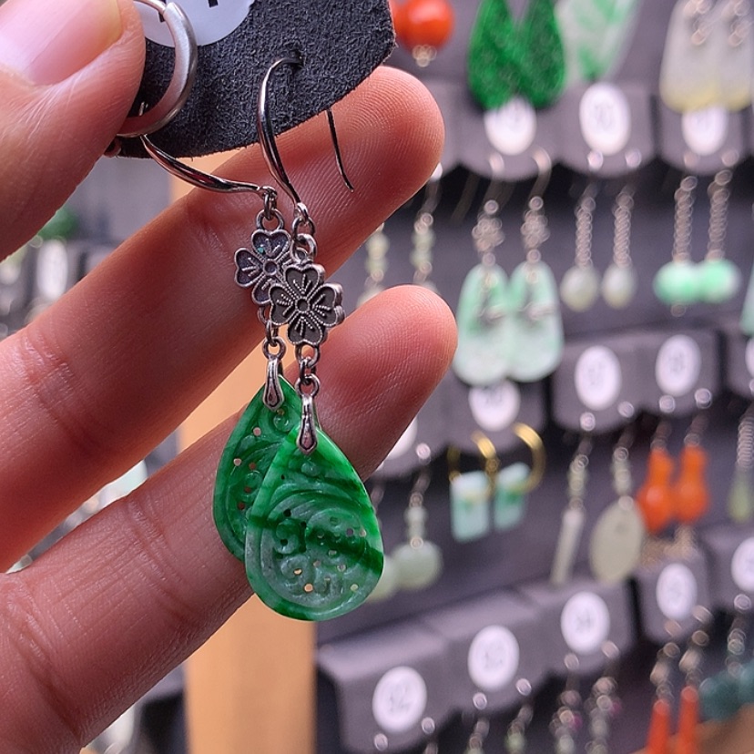 【闪购商品】翡翠耳饰银S925镶嵌邯****箱满意