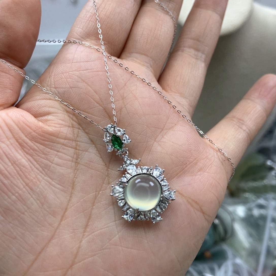 岫玉吊坠吊坠银S925镶嵌