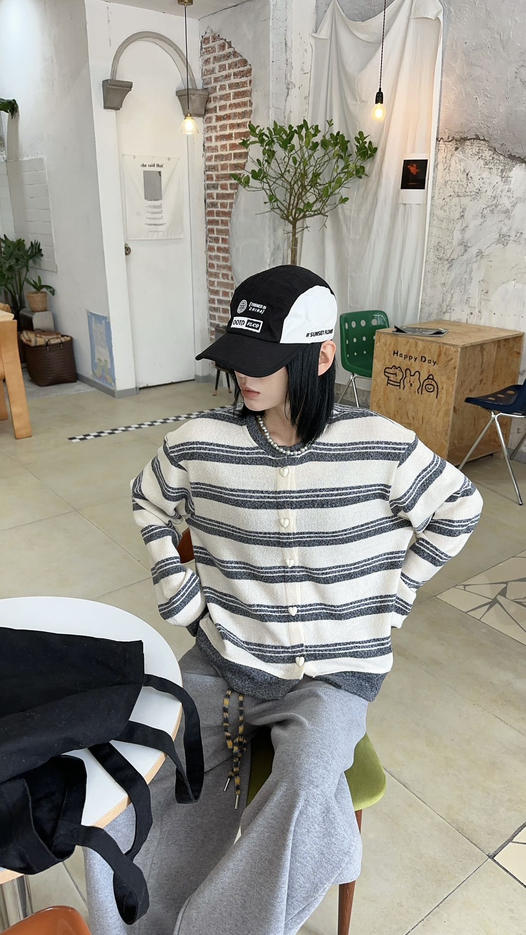 条纹开衫9171冬季复古条纹叠穿神器