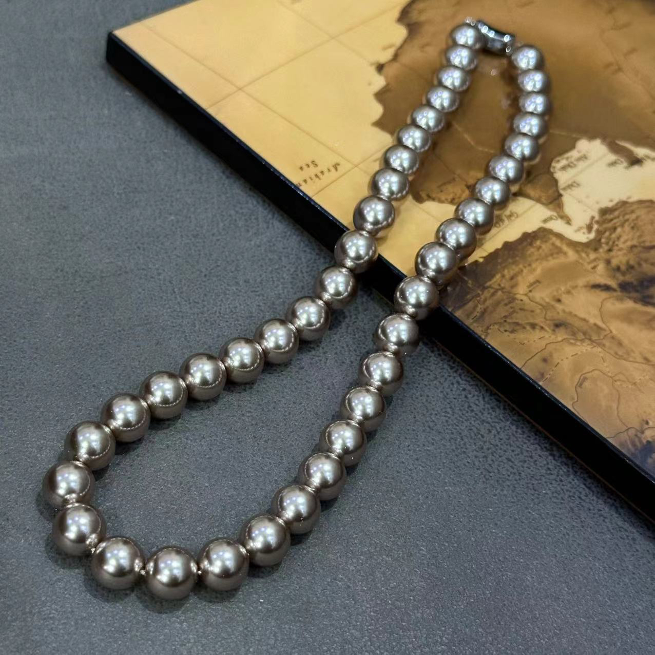 钛钢项链 可可棕色10mm项链-4239