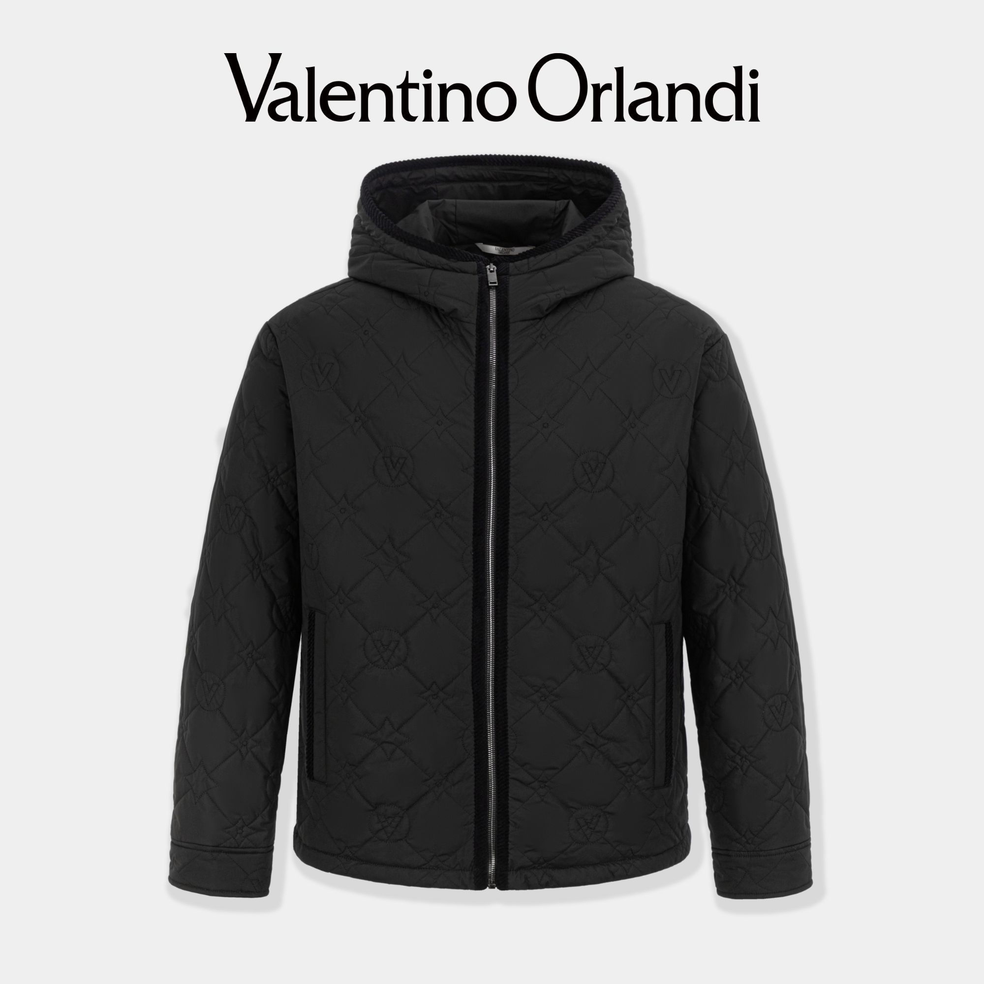 Valentino orlandi男士秋冬B版简约商务老钱风暗纹老花连帽棉服