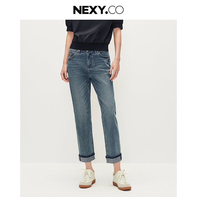 NEXY.CO/奈蔻高腰宽松显瘦复古牛仔裤（水洗产品）XY00257N4