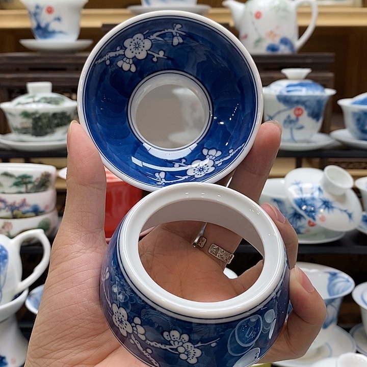 手绘冰梅茶漏一个装釉下彩微瑕福利款