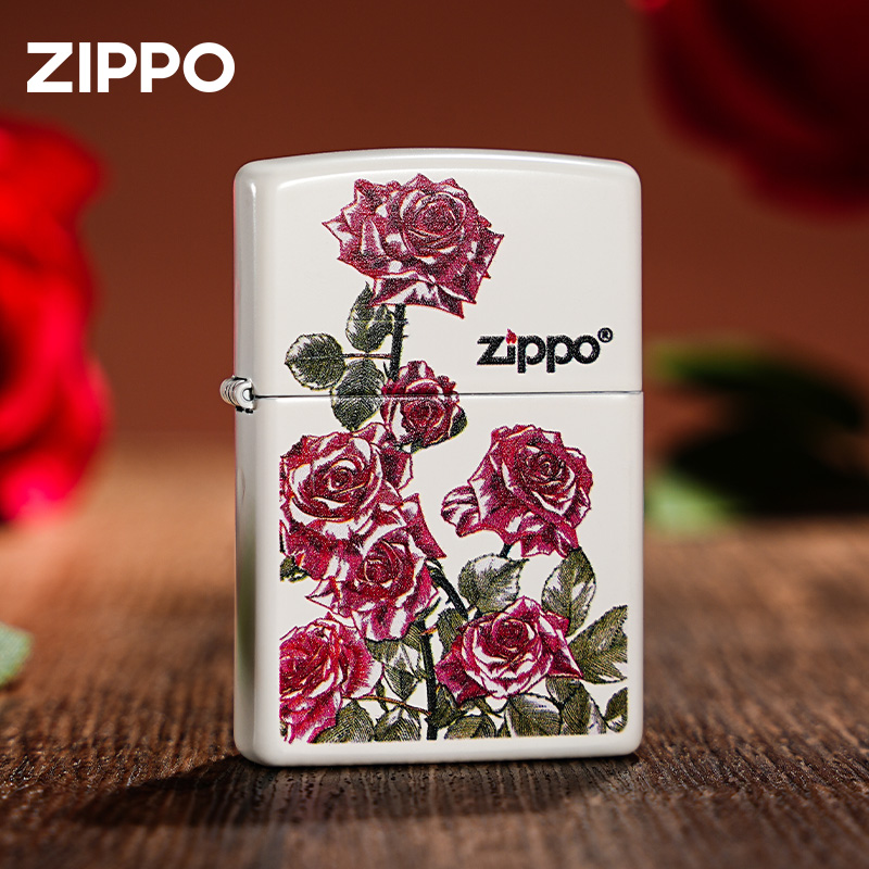 ZIPPO/之宝玫瑰密语 夜光白哑漆官方正品打火机热恋玫瑰520DYJ1