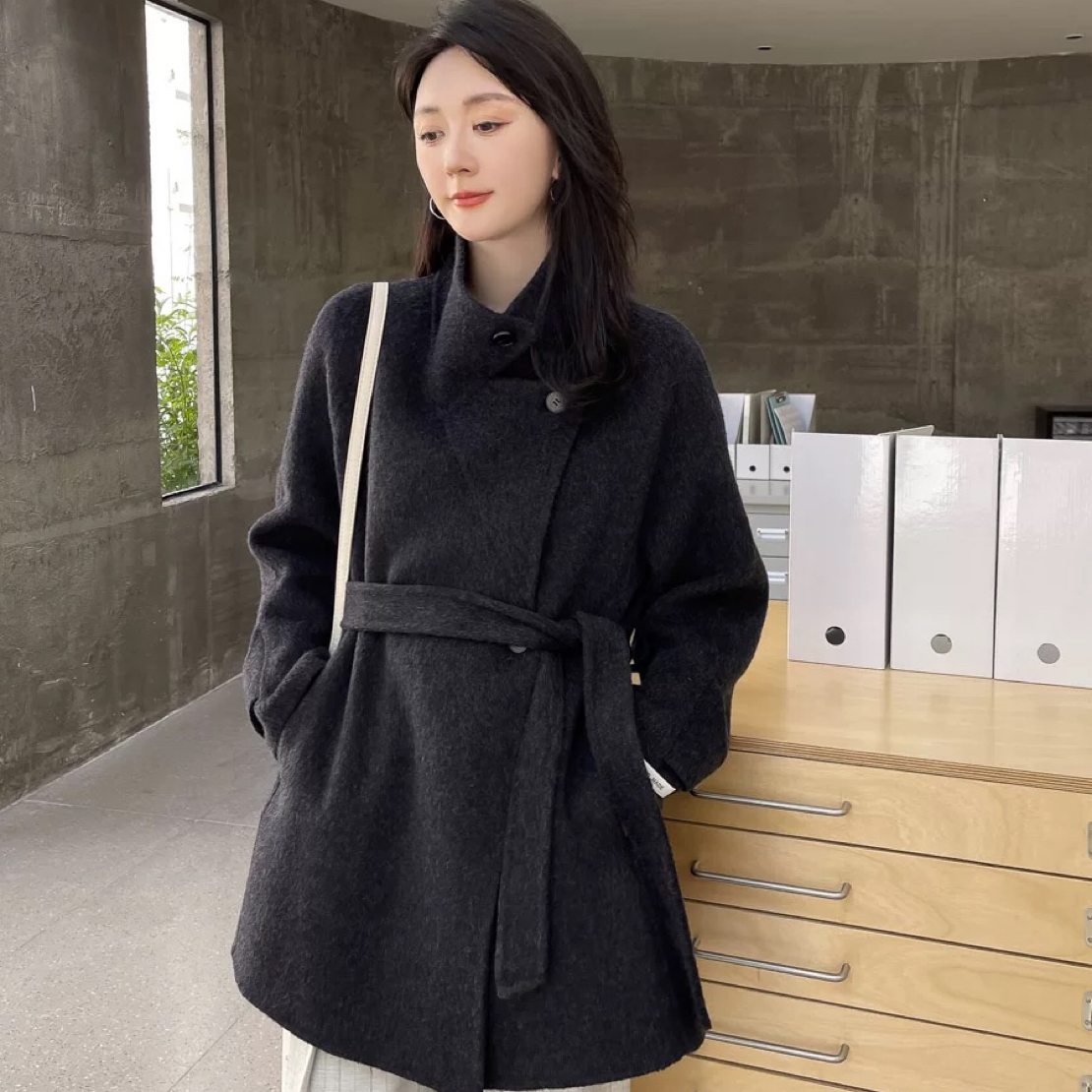 【HT家】三穿立领毛呢大衣外套