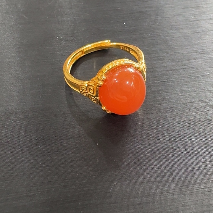 南红玛瑙戒指银S925镶嵌