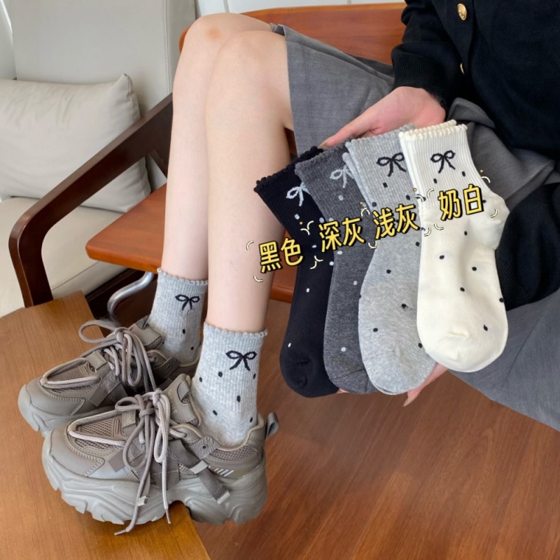 8双装 韩版蝴蝶结女袜四季新款学生ins潮袜日系网红中筒袜子休闲