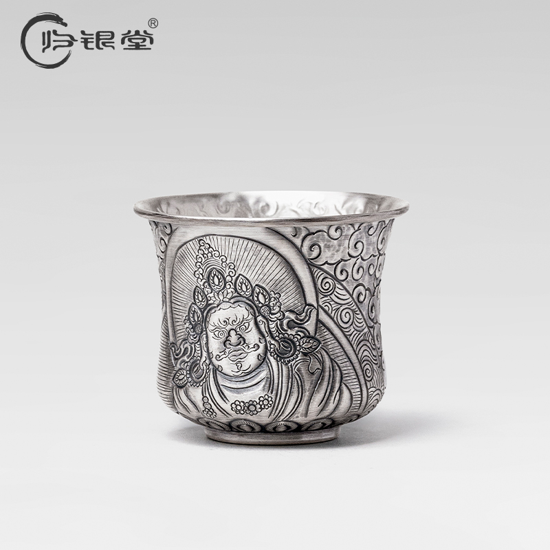 归银堂足银999复古黄财神主人杯品茗杯手工茶杯茶具GS-ZYCB241202