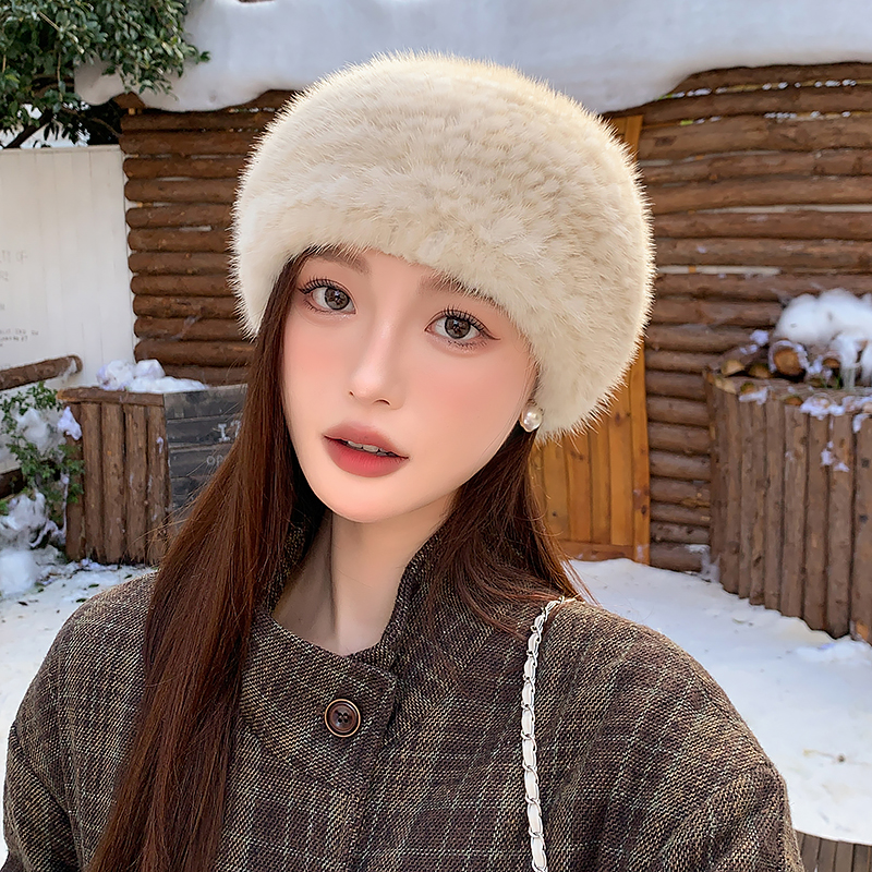 【水貂贝雷帽】正反面双面水貂毛 优雅时尚百搭针织毛绒帽