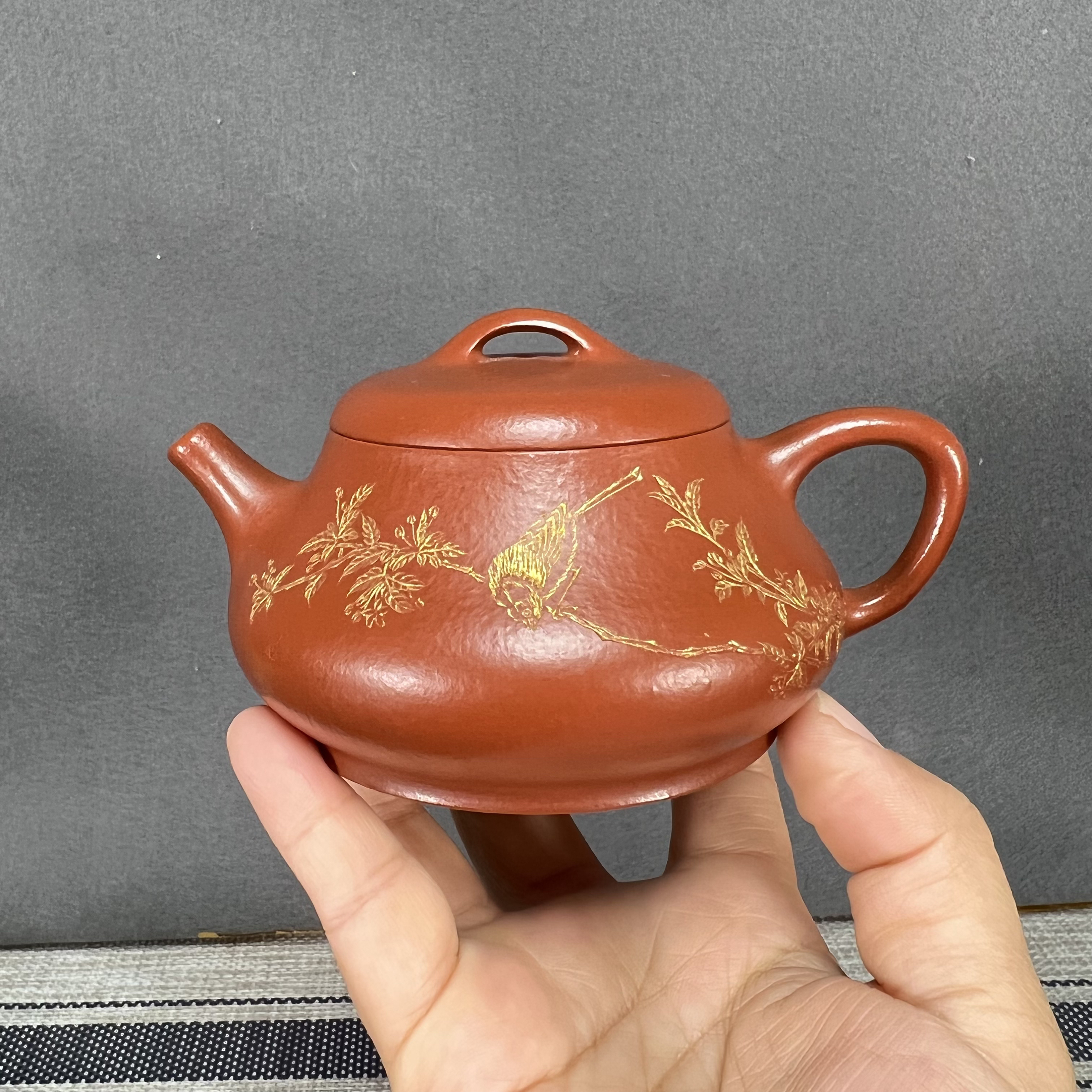 饮瓢190毫升黄龙山粗砂大红泥紫砂壶